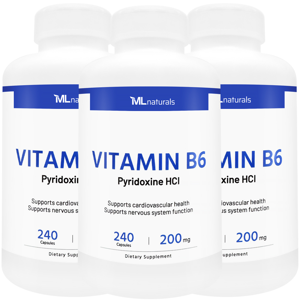 2025 신제품! 3병 마이라이프 내추럴스 비타민 B6 피리독신 HCI 200mg 240정 - 상품 이미지