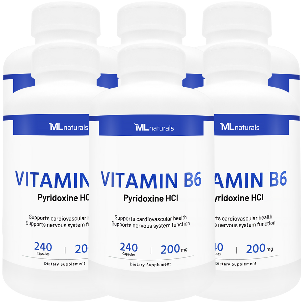 2025 신제품! 6병 마이라이프 내추럴스 비타민 B6 피리독신 HCI 200mg 240정 - 상품 이미지