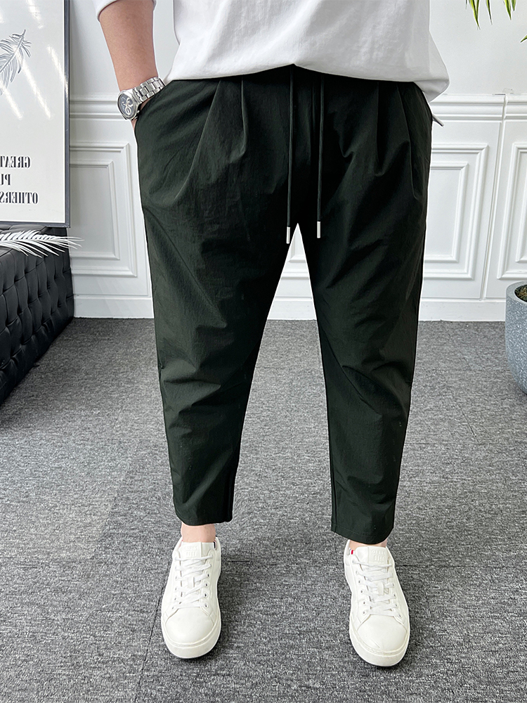 남자 벌룬팬츠 9부 밴딩 스판 나일론 핀턱 배기 면바지