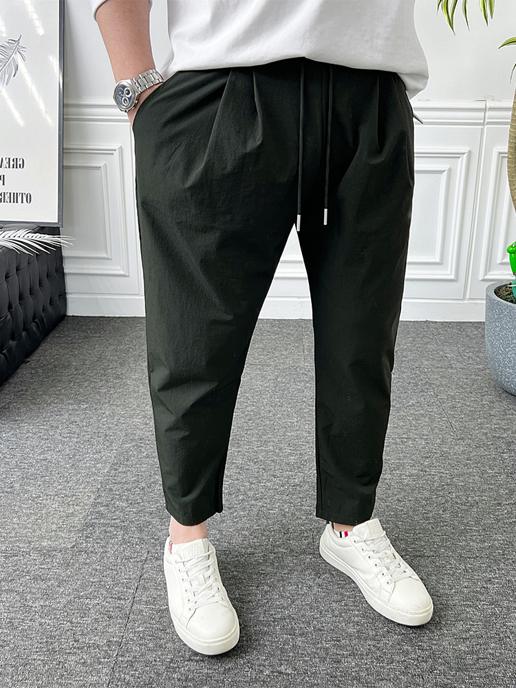 남자 벌룬팬츠 9부 밴딩 스판 나일론 핀턱 배기 면바지 - 상세 이미지 2