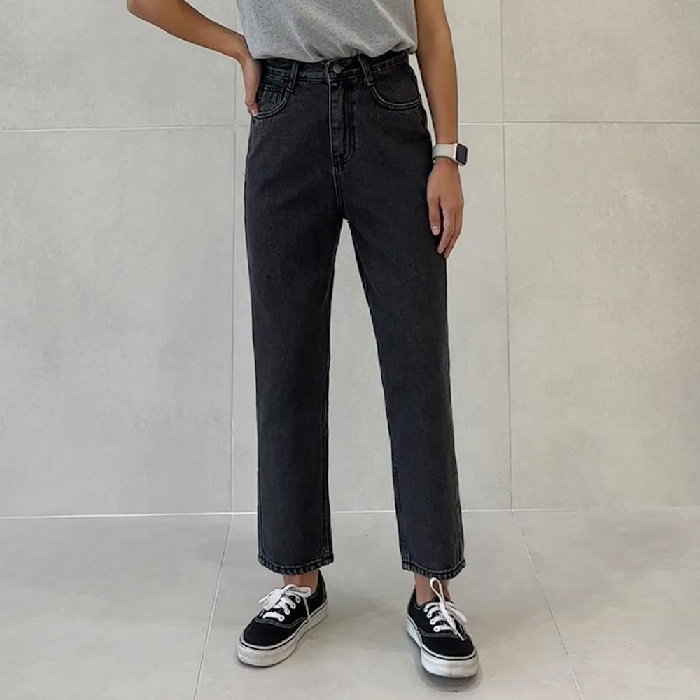 가을 키작녀청바지 세미 배기 블랙진 여성 테이퍼드진