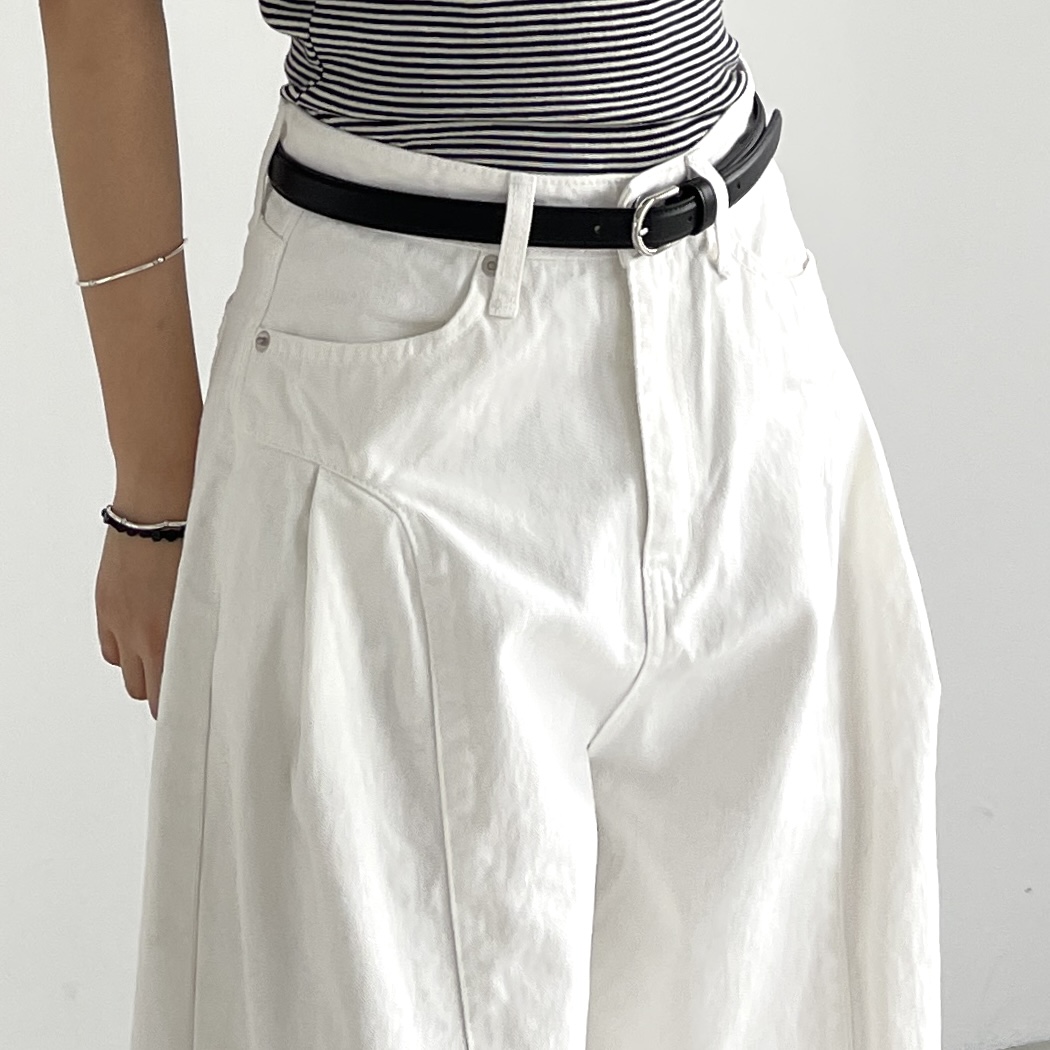 커브드팬츠 코튼 화이트 와이드팬츠 도톰한 여성 겨울 면 크림색 프렌치기모벌룬팬츠 - 상세 이미지 3