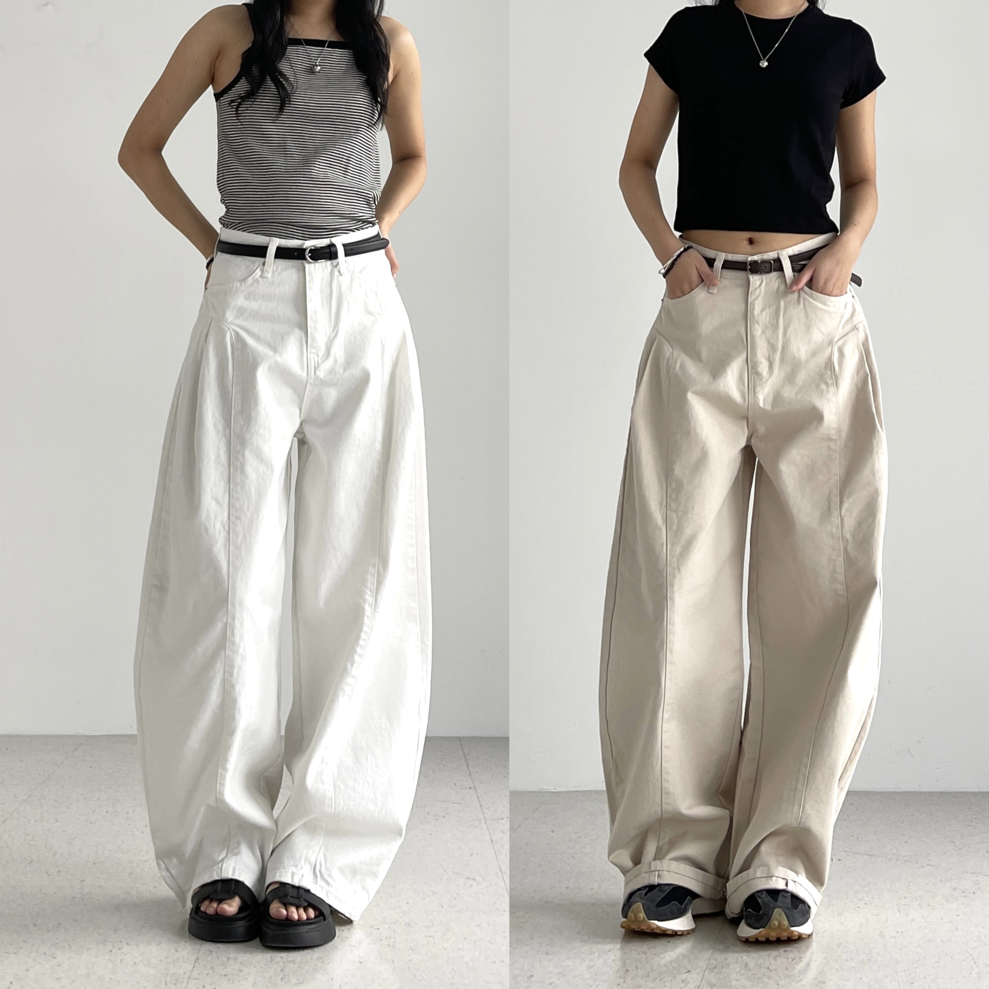 커브드팬츠 코튼 화이트 와이드팬츠 도톰한 여성 겨울 면 크림색 프렌치기모벌룬팬츠