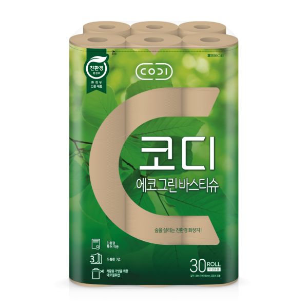 코디 에코그린 바스티슈 롤화장지 30m 30롤x2팩 휴지 두루마리 : 캐치유어마인드