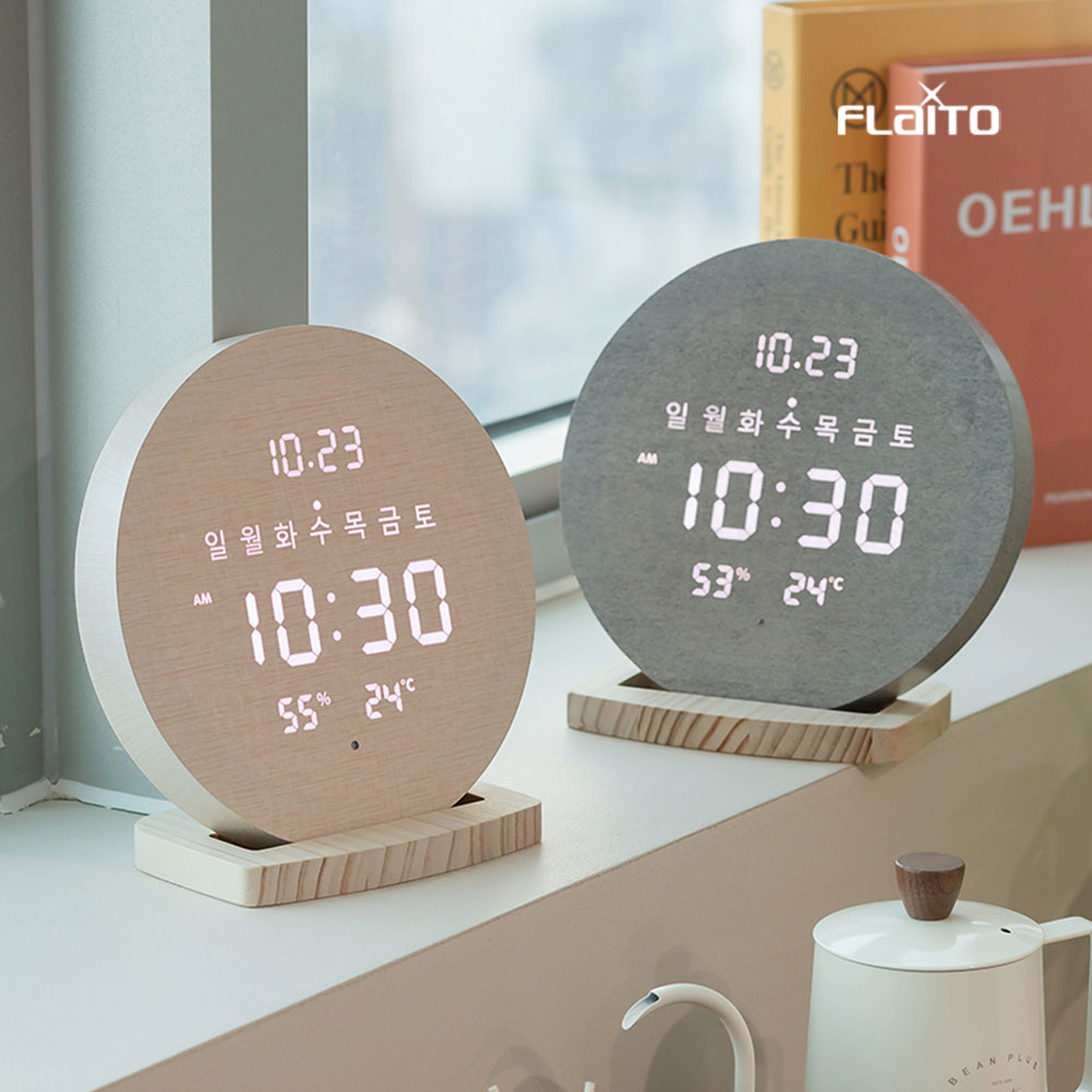 플라이토 무선 충전식 루나 데이 온습도 LED 벽시계 19cm - 메인 이미지