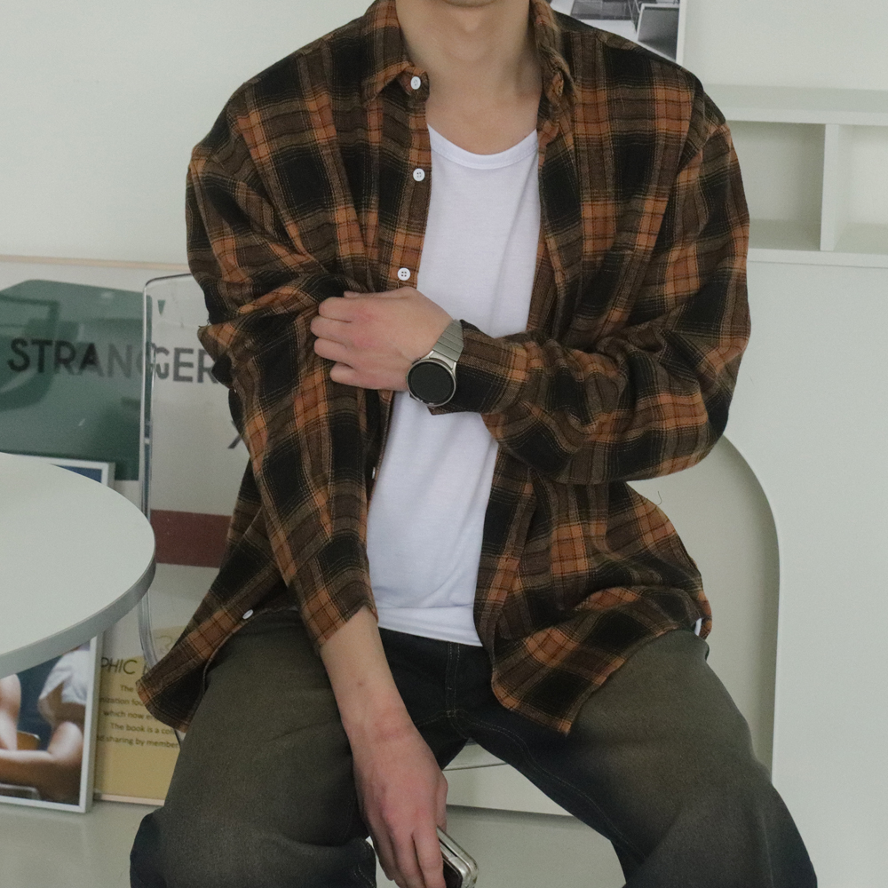 남자 체크셔츠 빅사이즈 오버핏 타탄체크 남자 와이 셔츠