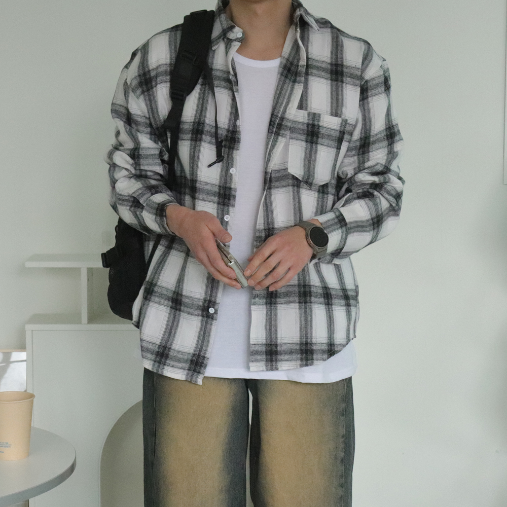 남자 체크셔츠 빅사이즈 오버핏 타탄체크 남자 와이 셔츠 - 상세 이미지 2