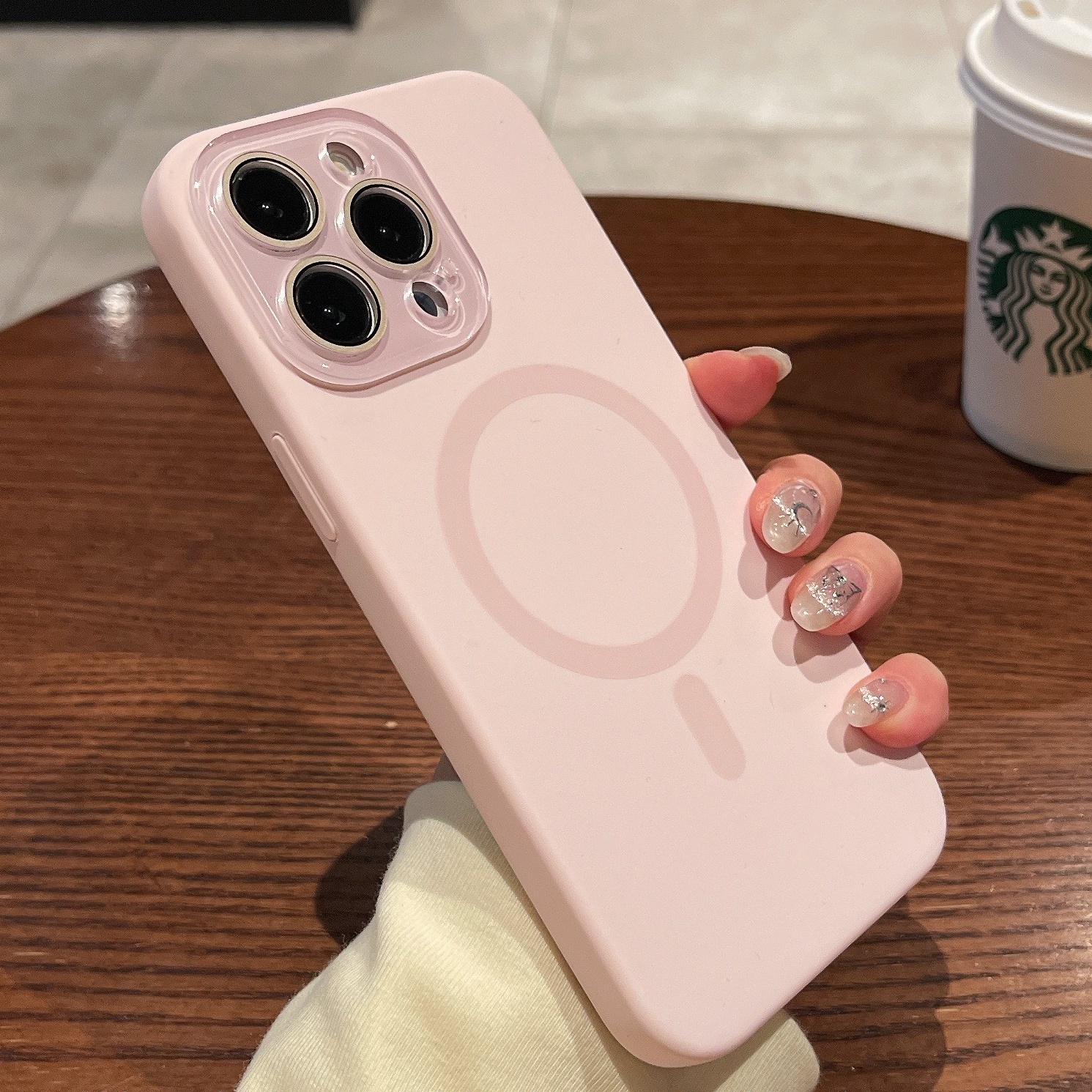 액상실리콘 카메라보호 맥세이프 케이스 멜란지핑크, 아이폰14 프로 맥스 - 상품 이미지