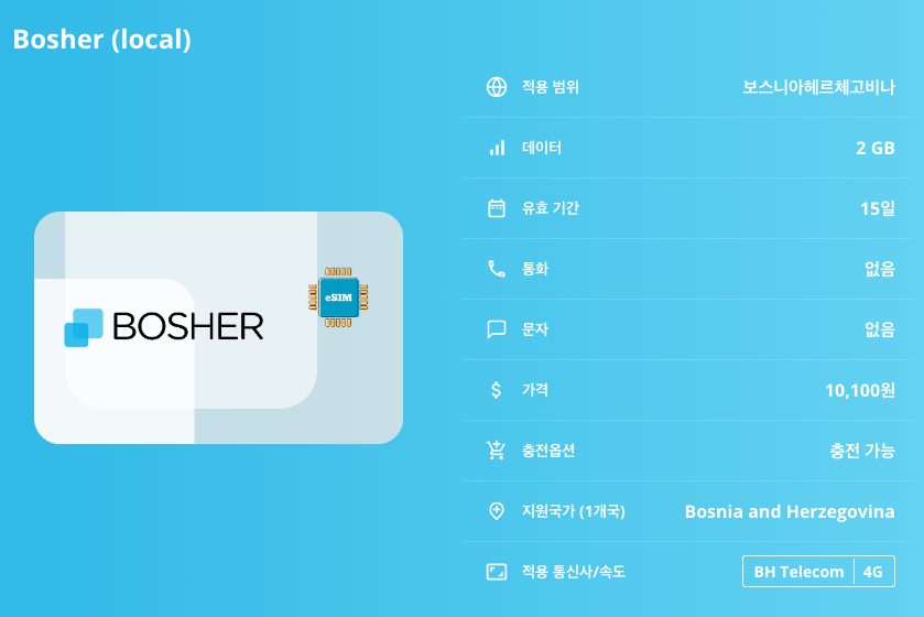 보스니아헤르체고비나 로컬망 이심 eSIM BH Telecom 사라예보 모스타르다리 이심통 이미지 6