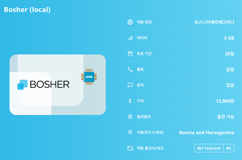 보스니아헤르체고비나 로컬망 이심 eSIM BH Telecom 사라예보 모스타르다리 이심통 이미지 7