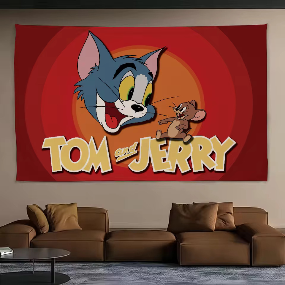 강아지 고양이 톰 과 제리 스파이크 불독 인테리어 그림 장식 포스터 굿즈 만화 T-Tom과 J-Jerry 재미있는 코미디 플래그 피크닉 파티 아트... 