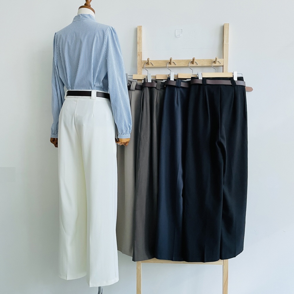 와이드슬랙스 핀턱슬랙스 하이웨스트 여성 정장바지 벨트세트 - 상세 이미지 5