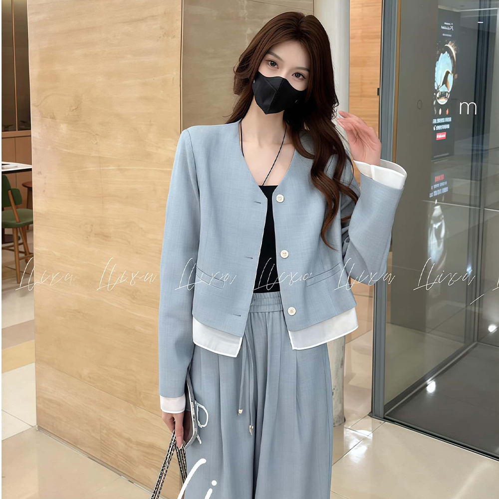 봄신상 여성 정장 바지세트 밴딩 하이웨스트 캐주얼 와이드팬츠투피스 - 상세 이미지 2
