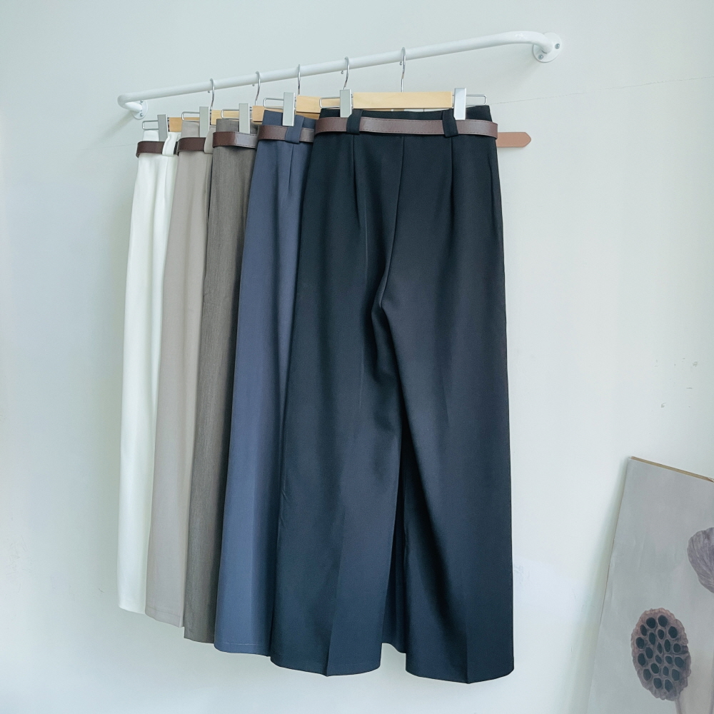 와이드슬랙스 핀턱슬랙스 하이웨스트 여성 정장바지 벨트세트 - 상세 이미지 2