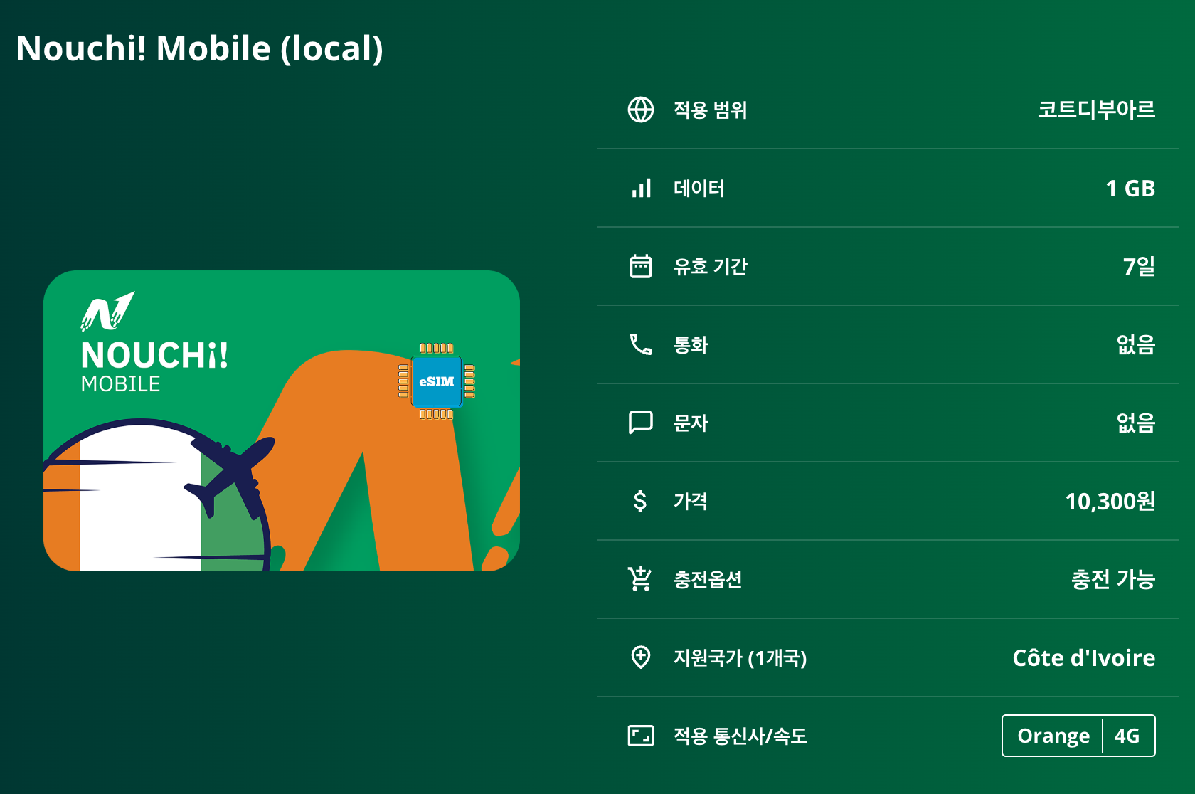 코트디부아르 로컬망 이심 eSIM Orange 야무수크로 아비장 그랑바삼 부아케 마냐 이심통 - 상세 이미지 5