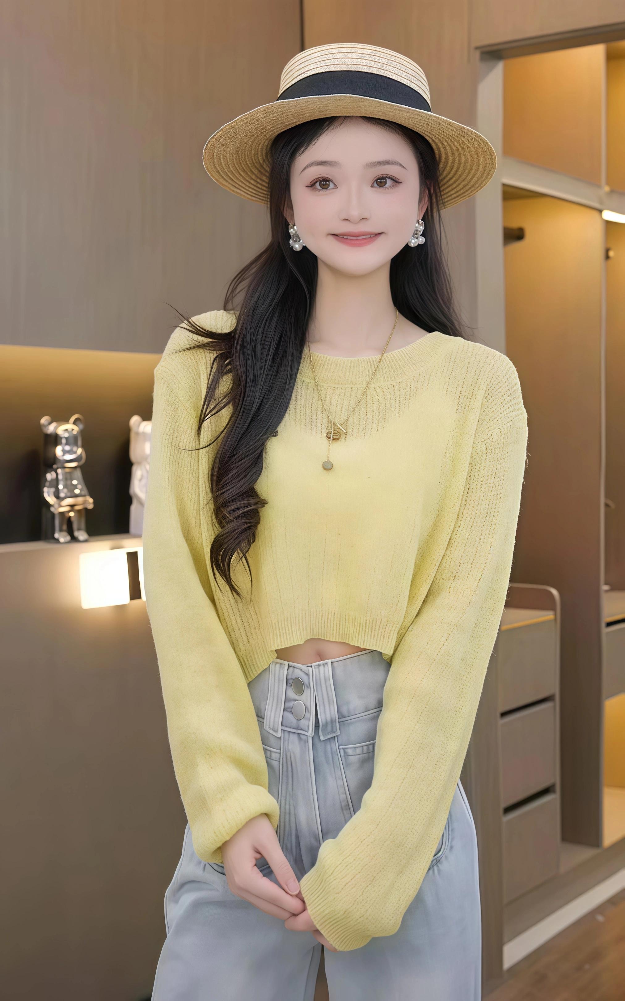 여성 봄긴상 반짝이 시스루 긴팔 크롭 니트블라우스 - 상세 이미지 5