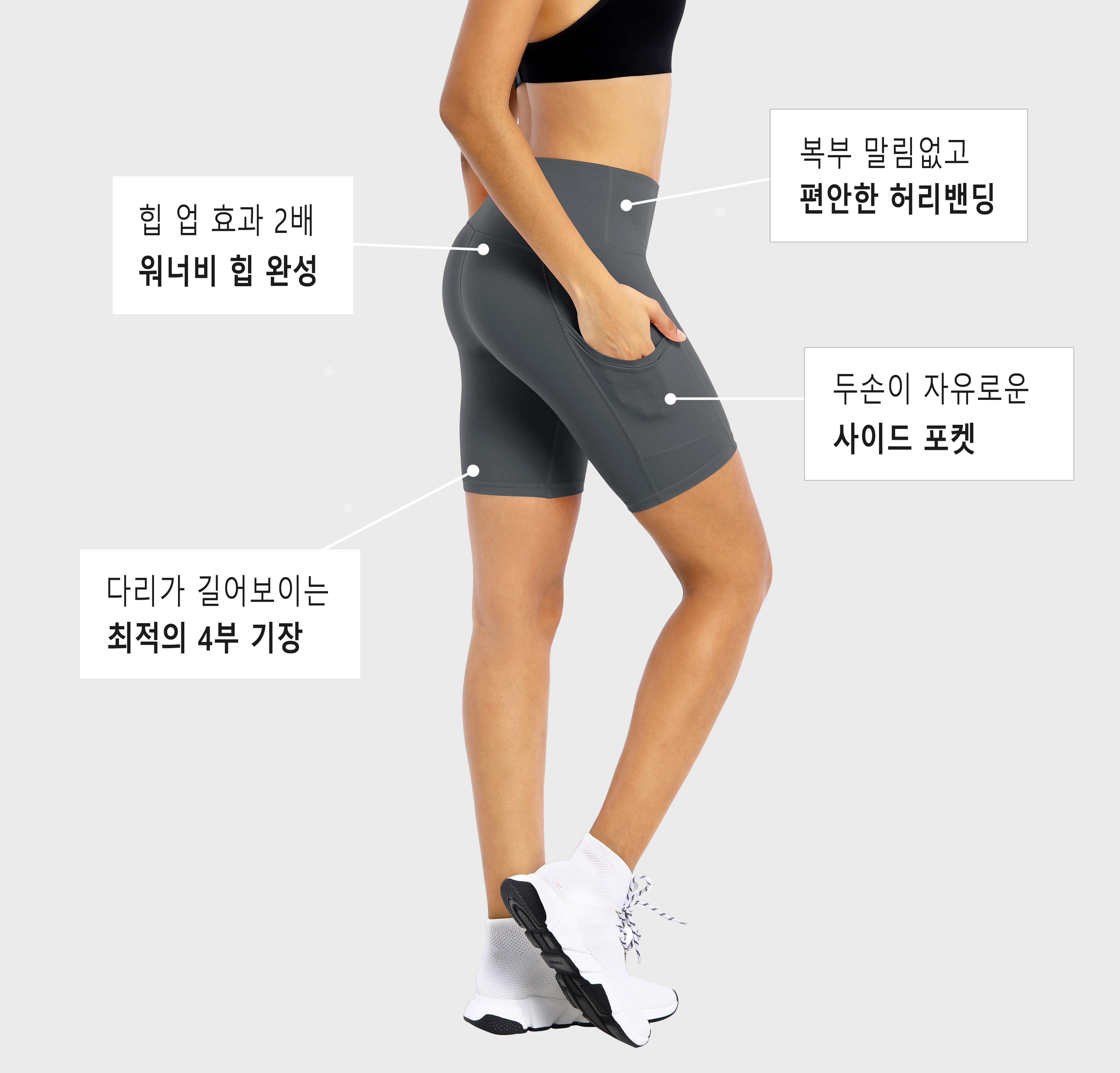 빅사이즈 리플렉스 4부 사이드포켓 바이커쇼츠 레깅스 D09 - 상세 이미지 3