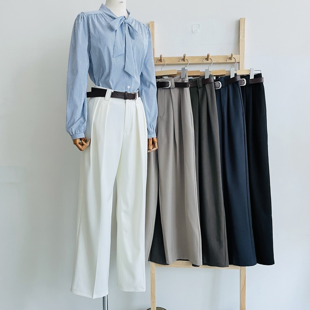 와이드슬랙스 핀턱슬랙스 하이웨스트 여성 정장바지 벨트세트 - 상세 이미지 3