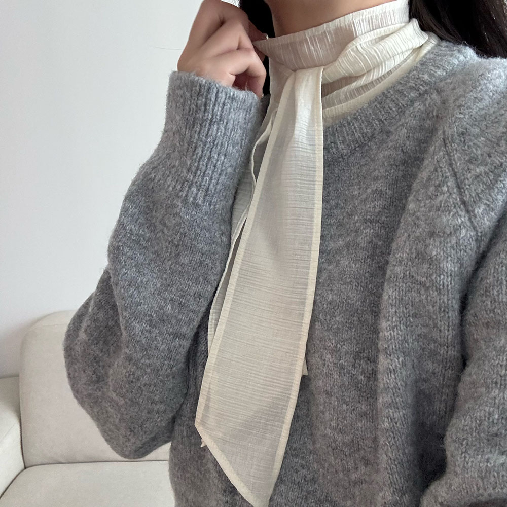 하이넥블라우스 타이블라우스 레이어드 스카프 시스루 블라우스 - 상세 이미지 3