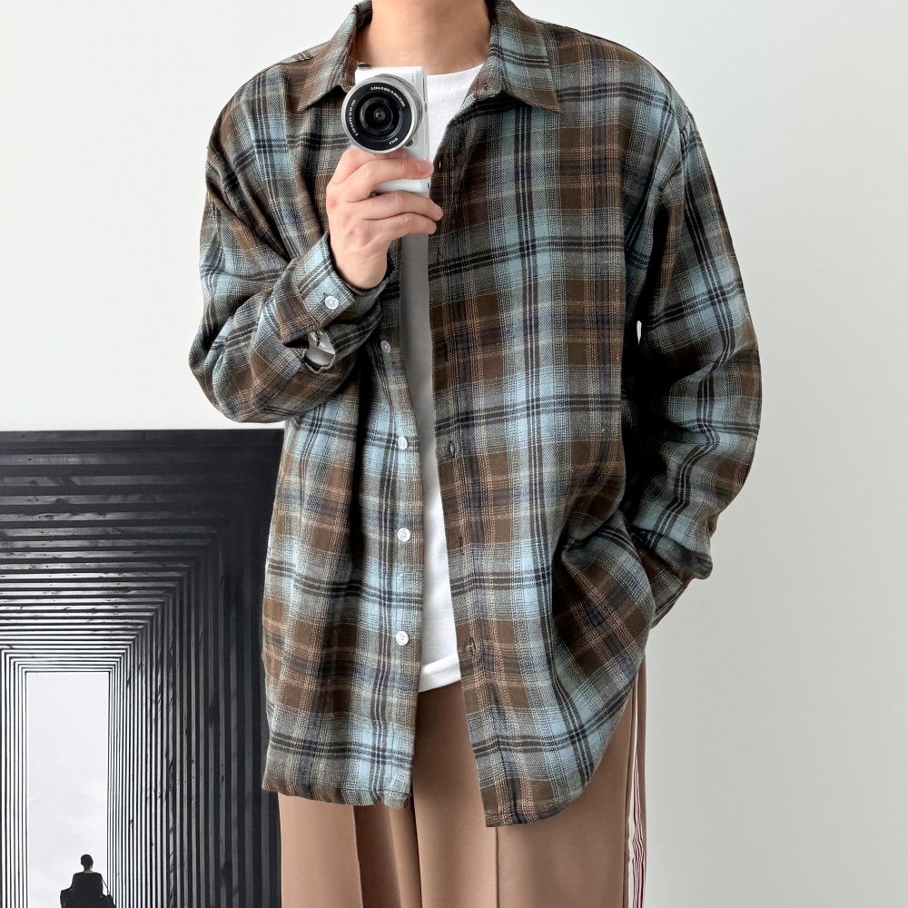 1+1 남자체크남방 남성오버핏남방 - 상세 이미지 4