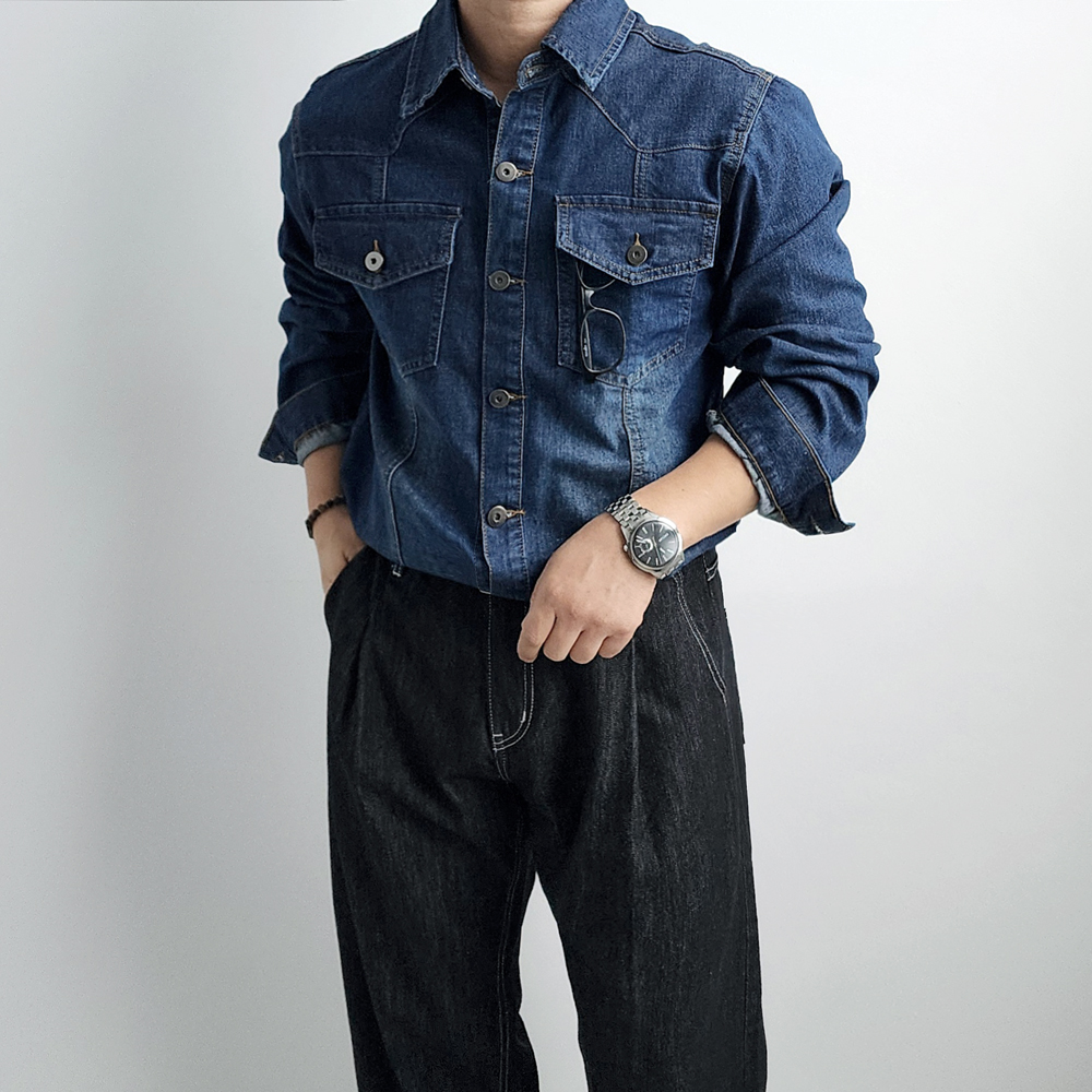 남자청남방 웨스턴셔츠 셔켓 남자데님셔츠 - 상세 이미지 2