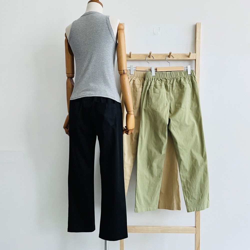 여성면바지 치노팬츠 뒷밴딩 핀턱 하이웨스트 스판 봄 가을 팬츠 - 상세 이미지 4