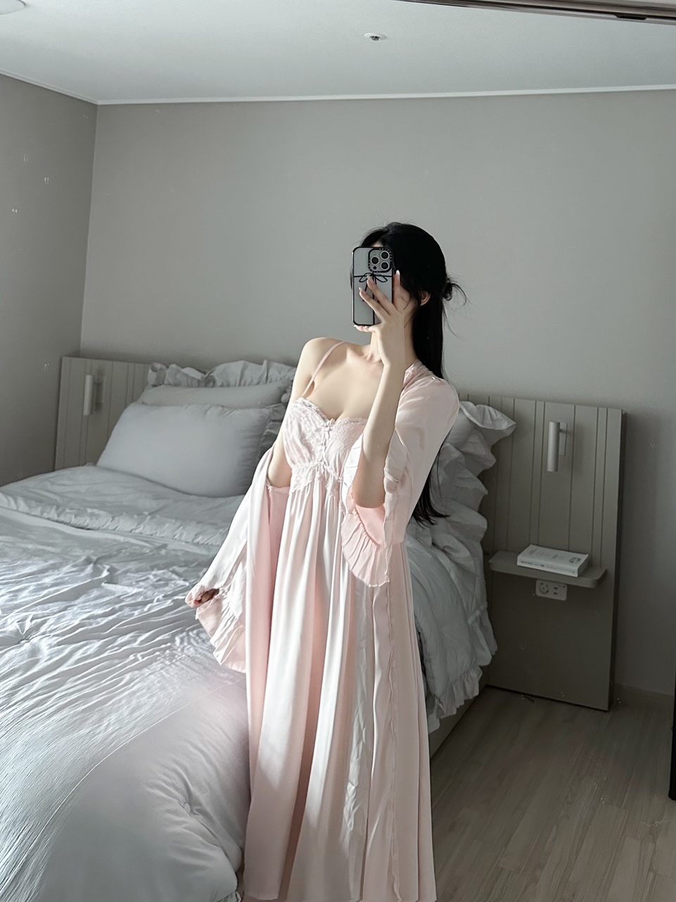 [고급미💗]블랑 실크 슬립 원피스 로브 투피스 세트 (3color) 상세 이미지 16