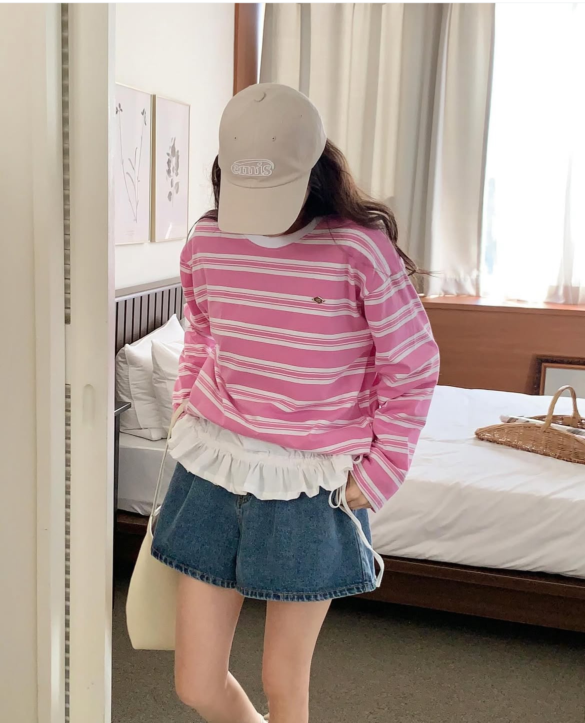 박시 단가라 스트라이프 줄무늬 로고 티셔츠 - 상세 이미지 2