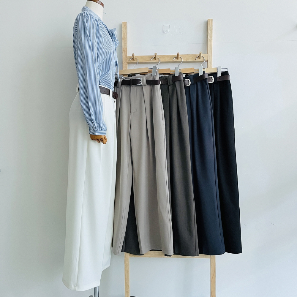 와이드슬랙스 핀턱슬랙스 하이웨스트 여성 정장바지 벨트세트 - 상세 이미지 4