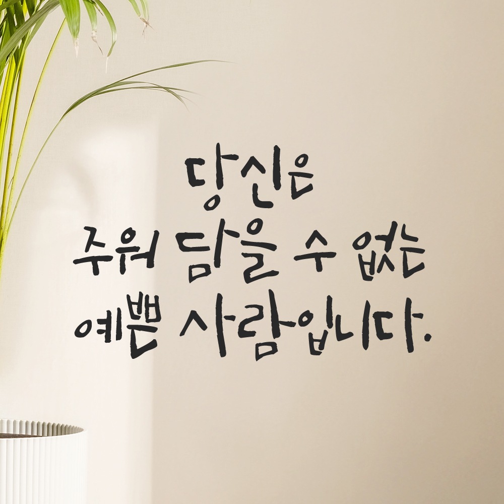 캘리그라피 레터링 스티커 당신은 주워 담을 수 없는 예쁜 사람입니다 검정 S - 상세 이미지 5