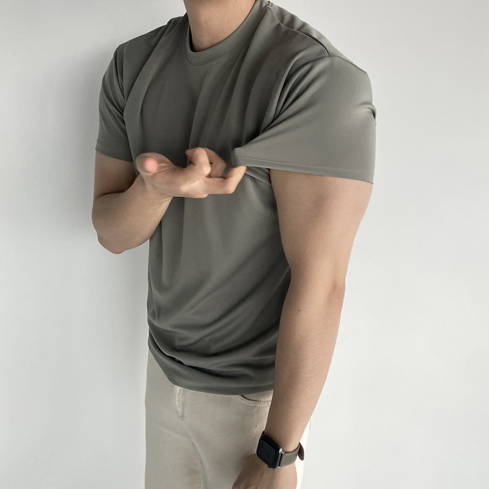 1+1 세미머슬핏 무지머슬핏 쿨티셔츠 머슬핏반팔 목안늘어나는티 남자흰티 이미지 7