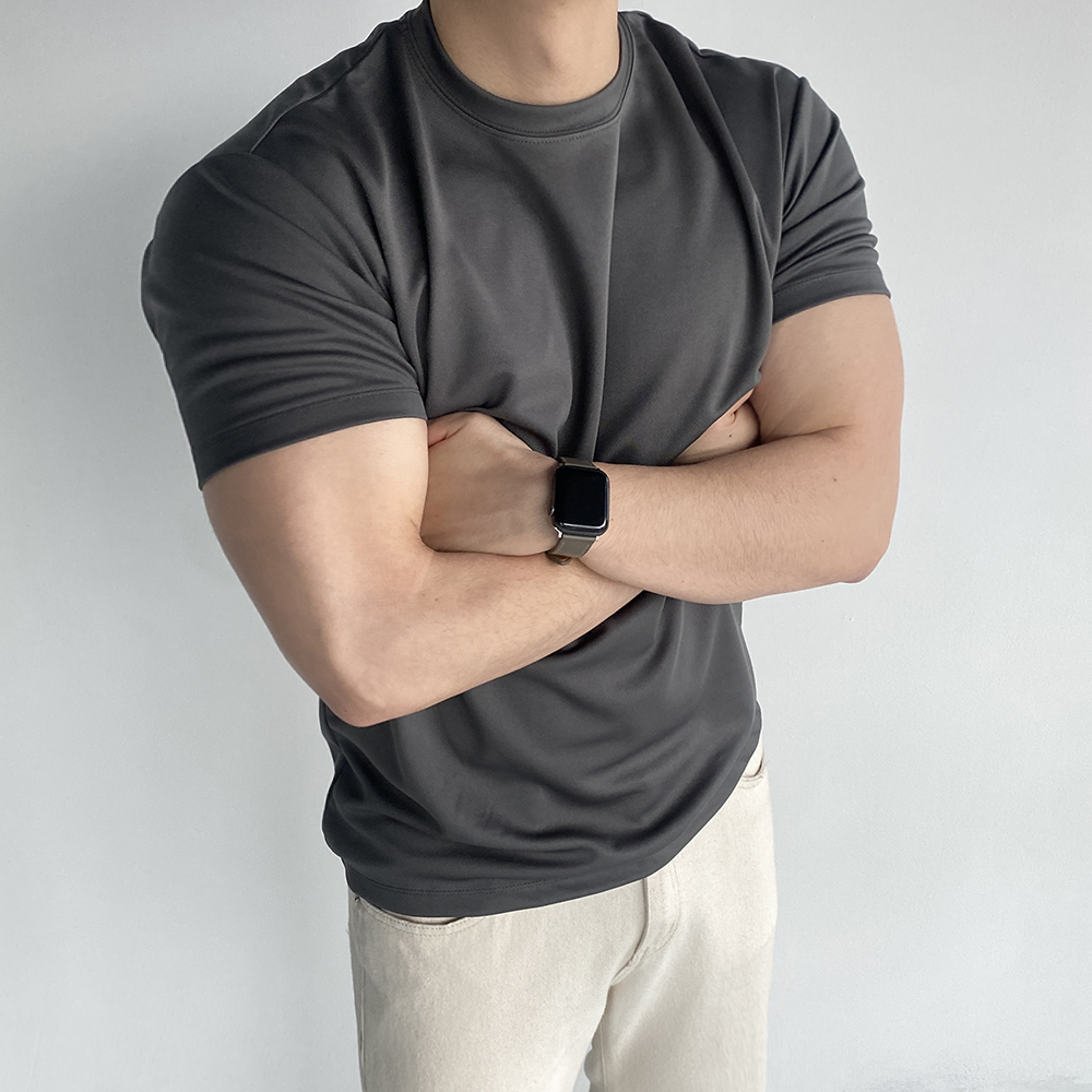 1+1 세미머슬핏 무지머슬핏 쿨티셔츠 머슬핏반팔 목안늘어나는티 남자흰티 - 상세 이미지 5