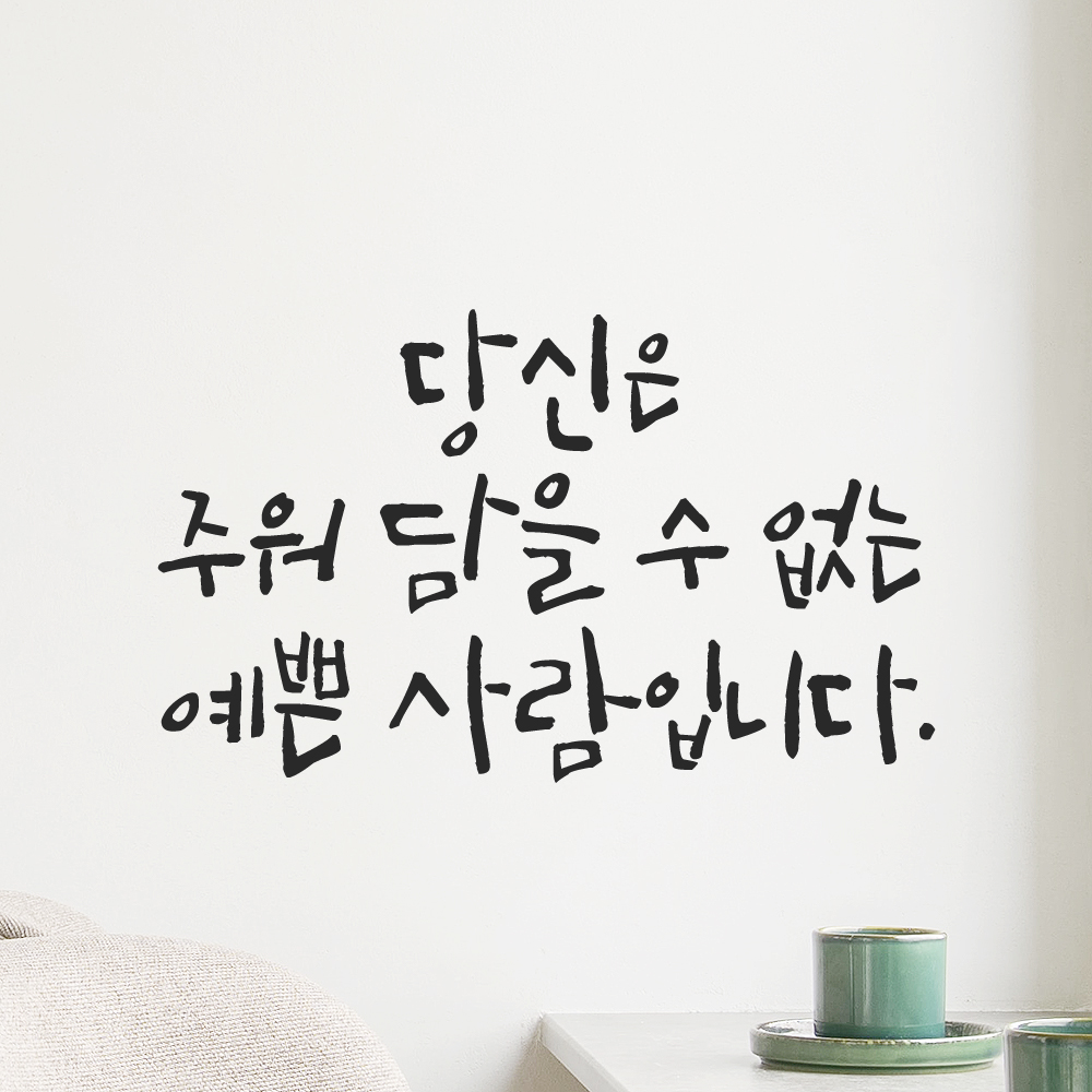 캘리그라피 레터링 스티커 당신은 주워 담을 수 없는 예쁜 사람입니다 검정 S - 상품 이미지