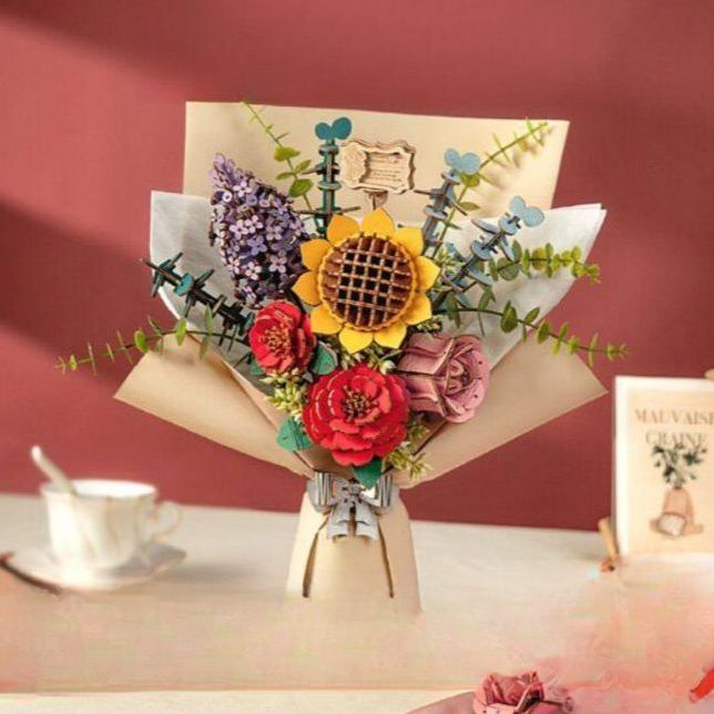 ROKA 우드 트릭 꽃다발 영원한 꽃의 나무 블록 꽃 수제 DIY38 여신의 날 선물 여자 친구 생일 창조적 인 배열 해바라기 - 메인 이미지