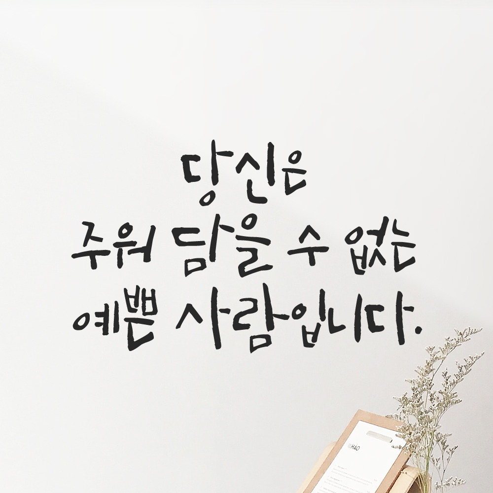 캘리그라피 레터링 스티커 당신은 주워 담을 수 없는 예쁜 사람입니다 검정 S - 상세 이미지 4