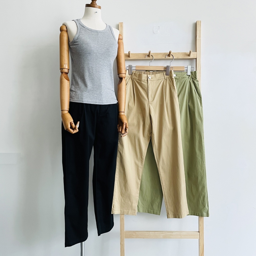 여성면바지 치노팬츠 뒷밴딩 핀턱 하이웨스트 스판 봄 가을 팬츠 - 상세 이미지 3