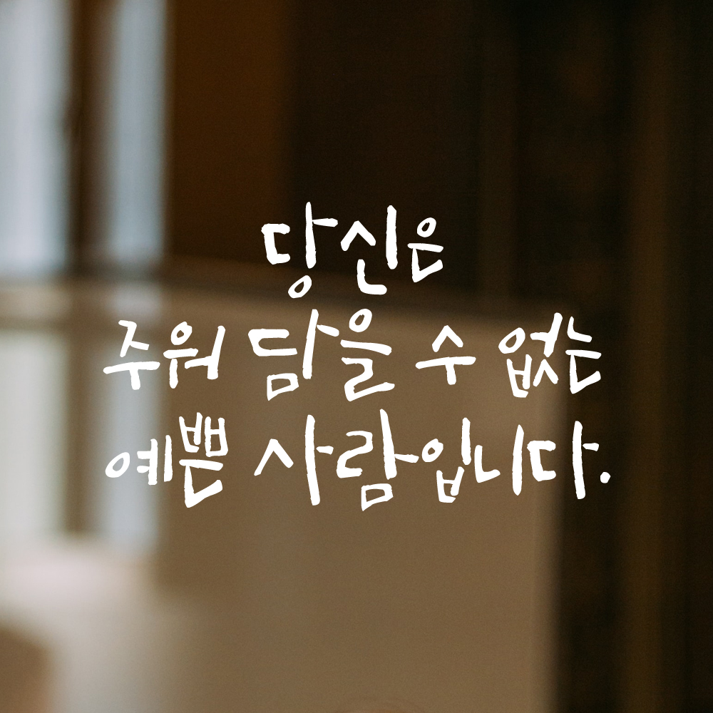 캘리그라피 레터링 스티커 당신은 주워 담을 수 없는 예쁜 사람입니다 검정 S 이미지 8