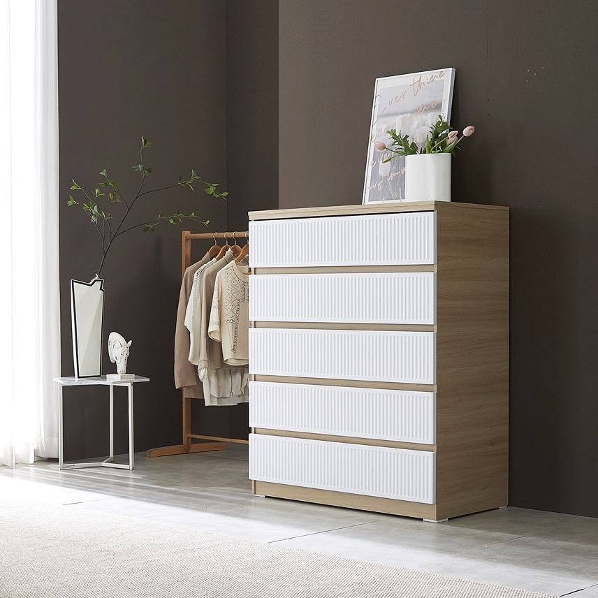 루아 서랍장 1000 오단 드레스룸 템바보드 옷 키큰 광폭 서랍장 1000x500x1220mm, 5단, 아카시아화이트 - 메인 이미지