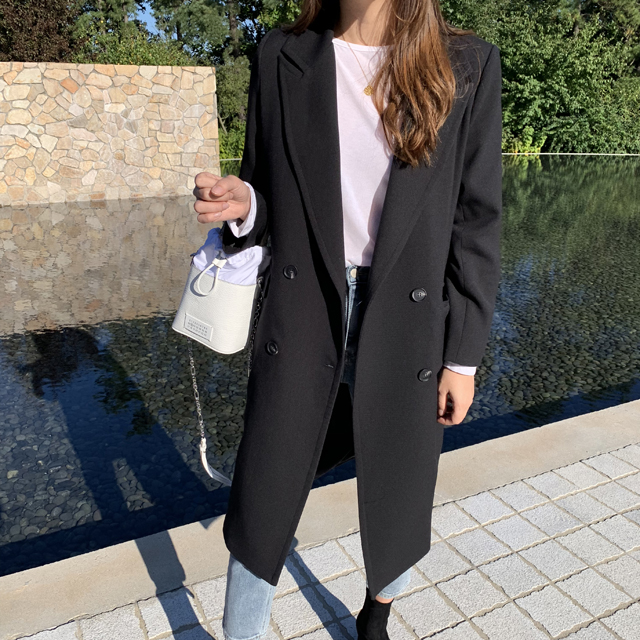 루즈핏 테일러드 더블 블레이저 여자 자켓 정장 롱자켓 여성 가을 재킷 베이지 블랙