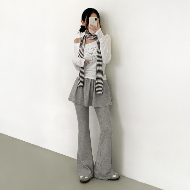 [올밴딩/레이어드] 얼리브 플레어 스커트 레깅스 팬츠 일체형 스판 부츠컷 치마 바지 상세 이미지 22