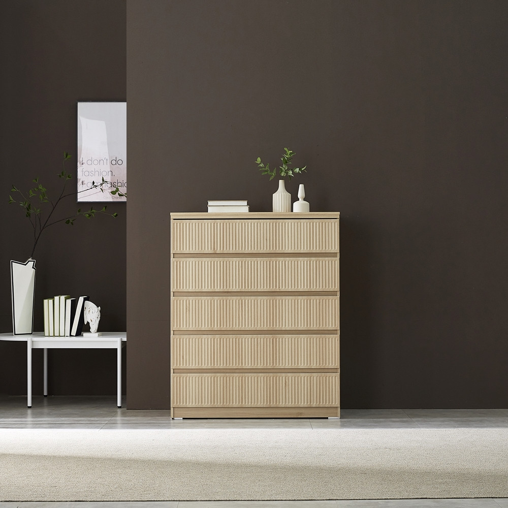 루아 서랍장 1000 오단 드레스룸 템바보드 옷 키큰 광폭 서랍장 1000x500x1220mm, 5단, 아카시아 - 상세 이미지 2