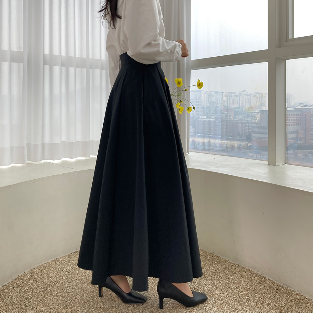 플레어 포켓 햅번 주름 롱 맥시 가을 스커트 44-77 - 상세 이미지 5