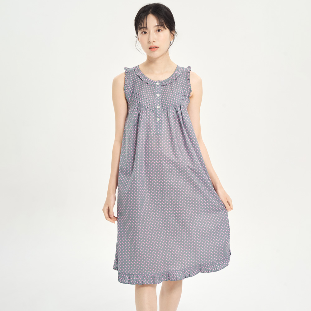 퍼플핑크도트 순면 여성 나시 빅사이즈 원피스 잠옷 - 상품 이미지