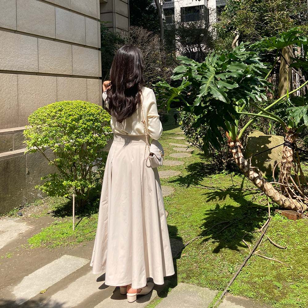 플레어 포켓 햅번 주름 롱 맥시 가을 스커트 44-77 이미지 8