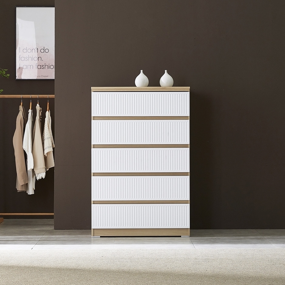 루아 서랍장 800 드레스룸 템바보드 키큰 안방 서랍장 800x500x1220mm, 5단, 아카시아화이트 - 메인 이미지