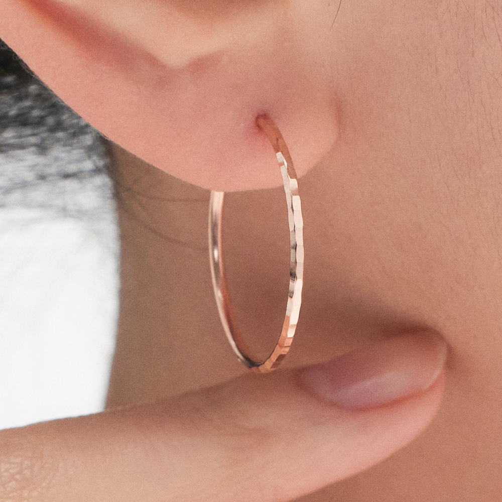 14K 슬림 컷팅 파이프 링 25mm 원터치 귀걸이 데일리