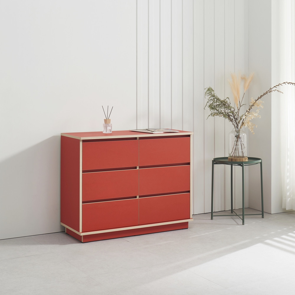 로아 아기옷 드레스룸 안방 옷방 폭좁은 와이드 서랍장 1000x400x790mm, 3단, 레드 - 상품 이미지