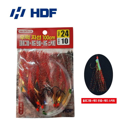 바다낚시 해동 홀로그램 틴셀 세이코 심해 우럭 카드 외줄 채비 바늘 24호, 레드 - 상품 이미지