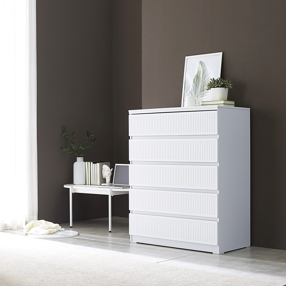 루아 서랍장 1000 오단 드레스룸 템바보드 옷 키큰 광폭 서랍장 1000x500x1220mm, 5단, 화이트 - 메인 이미지