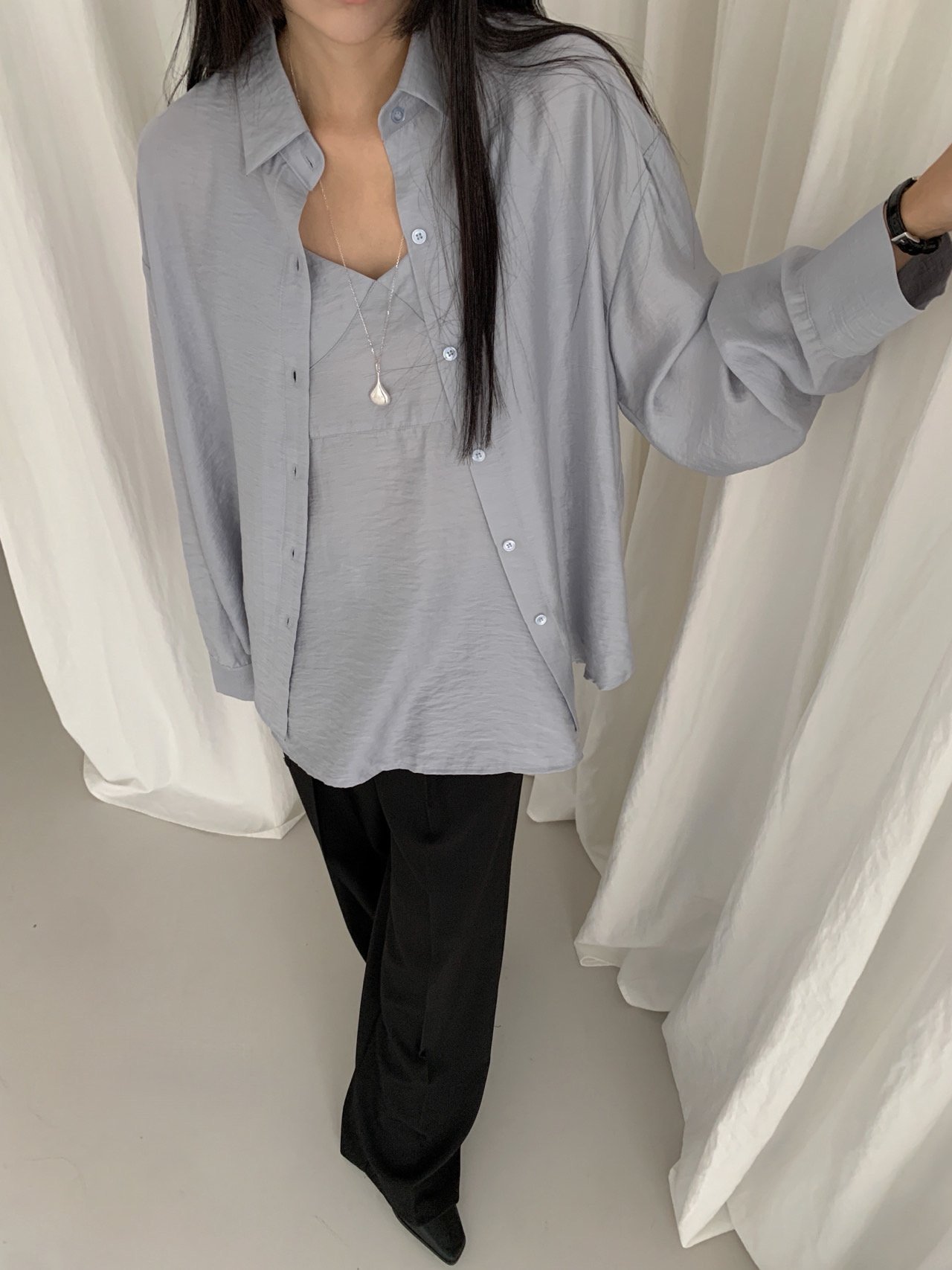 [인기 급상승템💛]레이어드 블라우스 뷔스티에 실크 모달 나시 상세 이미지 9